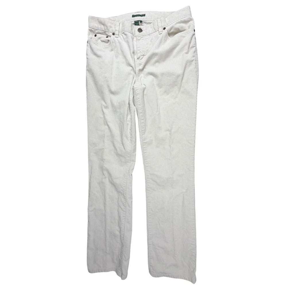 Lauren Ralph Lauren Cream Corduroy Straight Leg‎ Pants Womens 6 Off White Cotton